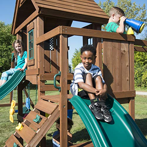 Swing-N-Slide Knightsbridge Wooden Swing Set with Slides & Climbing Wall Green
