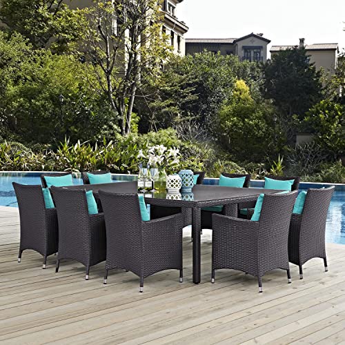 Modway Convene Collection 11-Piece Outdoor Patio Dining Set Espresso Turquoise