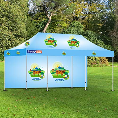 BANNER BUZZ Custom Ez Pop Up Canopy Tent 20' x 10' with Wheeled Carry Bag