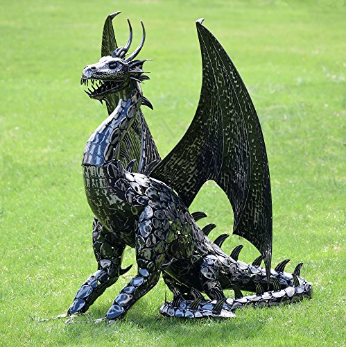 Zaer Ltd. 4.5ft Tall Large Metal Dragon Statue Decoration Metallic Black