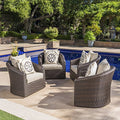 GDFStudio Outdoor Aluminum Framed Swivel Club Chair Set of 4 Mix Khaki