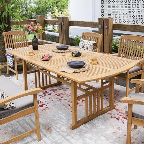 Cambridge Casual Caterina Teak Wood 6-Piece Outdoor Dining Set with Bench Natural Teak/Beige Cushion