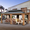 ANTSKU 12'x20' Hardtop Gazebo Outdoor Wooden Coated Aluminum Frame Yellow Brown