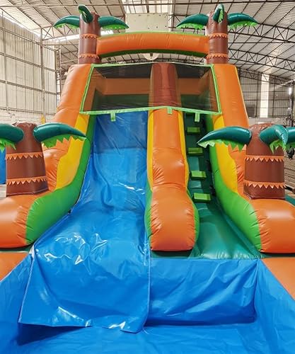 awesmflate Commercial Inflatable Water Slide for Kids Adults, 21FT Big Backyard Waterslide Tropical Outdoor Slide Park with Water Pool - Blue/Green/Orange