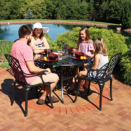 Sunnydaze 5-Piece Cast Aluminum Patio Dining Set - 4 Chairs and 41" Table Black