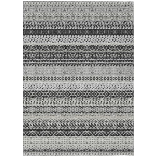 HomeRoots Black Striped Washable Non-Skid Indoor Outdoor Area Rug 9' x 12'