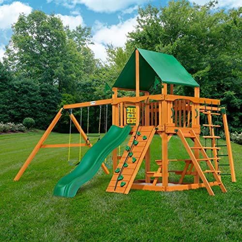 Gorilla Playsets Navigator Wooden Swing Set with Green Canopy Brown