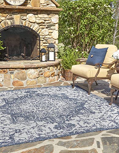 Unique Loom Jill Zarin Outdoor Collection Area Rug - Dubai 13' Square Blue/Ivory