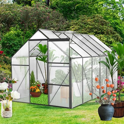 ACQCA 6x12 FT Polycarbonate Greenhouse with Sliding Door and Adjustable Roof Black