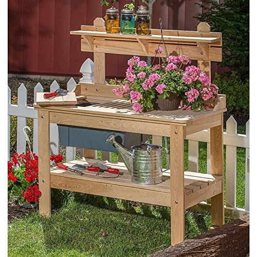 Lehman's Outdoor Gardening Potting Table Workstation Cypress Wood Brown