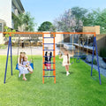 VEVOR 6-in-1 Swing Set with Swings, Trapeze, Ladder, Net & Hoop Blue/Orange
