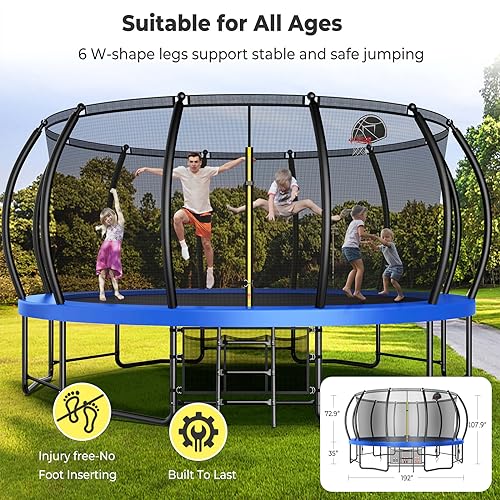 Lyromix 16FT Pumpkin Trampoline with Sprinkler & Basketball Hoop Navy Blue
