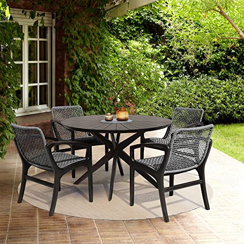 Armen Living Sachi and Brighton 5 Piece Dining Set Dark Eucalyptus and Grey Rope
