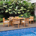 Cambridge Casual Mosko 7-Piece Teak Wood Patio Dining Set with Umbrella Hole and Beige Cushions