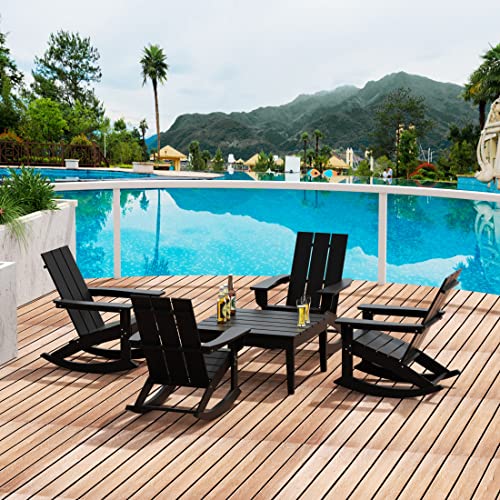 WestinTrends Ashore 5 Piece Patio Rocking Chair Set Black