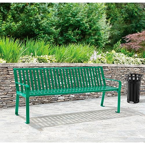 Global Industrial 6 ft Outdoor Park Bench with Back, Vertical Steel Slat Green