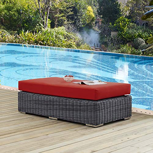 America Luxury - Outdoor Modern Contemporary Patio Lounge Chair Ottoman Rattan Wicker Red