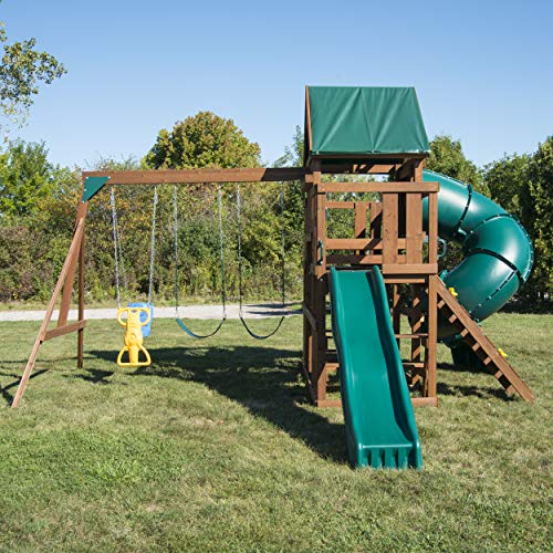 Swing-N-Slide Denali Tower Swing Set with Slides & Climbing Wall Wood
