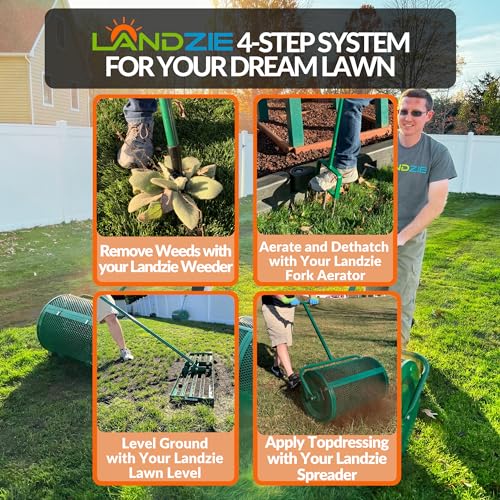 Landzie Spreader & Weeder Lawn Care Set - 60" Compost Spreader & 44" Manual Weeder Green