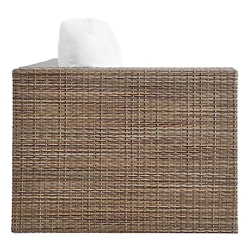 Modway Convene Wicker Rattan Outdoor Patio Sectional Sofa and Ottoman Set Cappuccino White