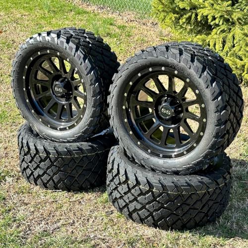 Huskey Parts Company Glossy Black Golf Cart Wheels/Tires Combo 23x10-14 Street Tire