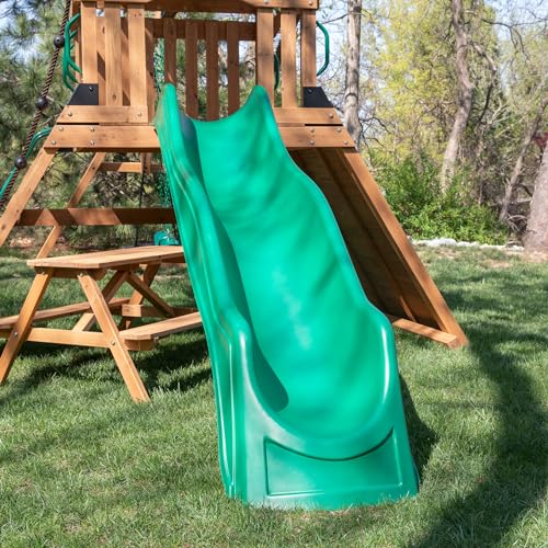 Backyard Discovery Endeavor II Cedar Swing Set Playset Green Wave Slide