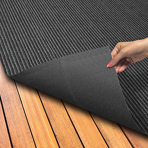 House, Home and More Indoor Outdoor Double-Ribbed Carpet Skid-Resistant Rubber Backing Smokey Black 6x50 Feet