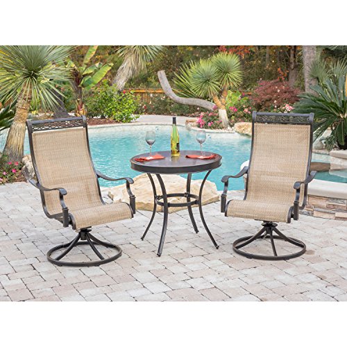 Hanover Monaco 3-Piece Patio Dining Set with Swivel Rockers and Bistro Table Tan