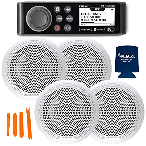 Fusion Entertainment Marine Receiver MS-RA70NSX with 2 Pairs of EL-F651W 6.5" Coax Grills White