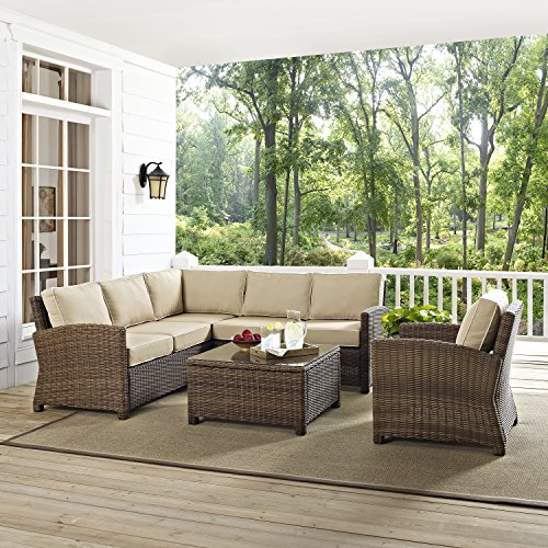 Crosley Furniture Bradenton 5-Piece Outdoor Sectional Sofa Set Brown with Sand Cushions