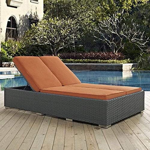 Modway Sojourn Wicker Rattan Outdoor Patio Double Chaise Canvas Tuscan Orange