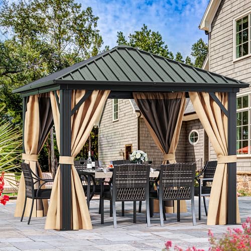 YITAHOME 10X10FT Metal Hardtop Gazebo Outdoor Patio Canopy Brown