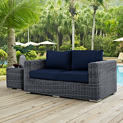 Modway Summon Wicker Rattan Outdoor Patio Loveseat Canvas Navy
