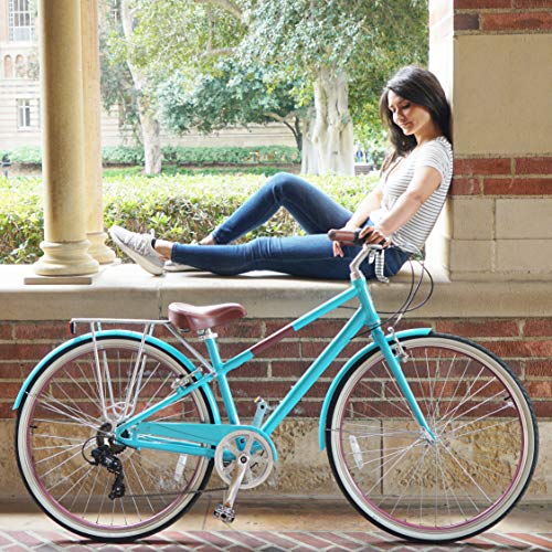 sixthreezero Women's 7-Speed Hybrid Road Bike with Rear Rack, 28-Inch Wheels, Cream