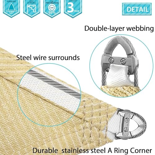 COARBOR Reinforced Wire Sun Shade Sail Rectangle Heavy Duty Canopy Cover Beige