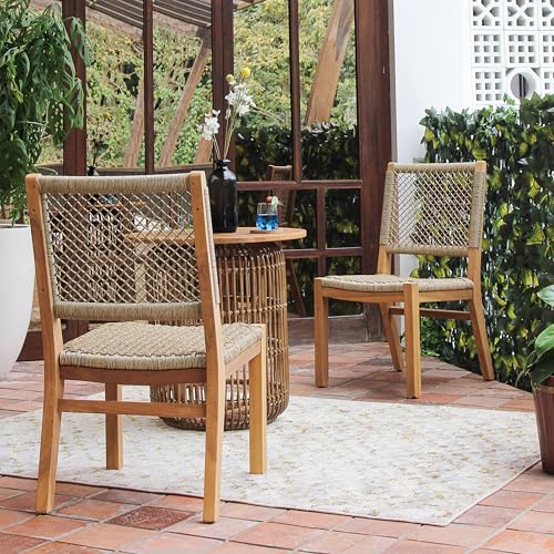 Cambridge Casual Carmel 2-Piece Outdoor Dining Chairs Teak Wood and All-Weather Wicker