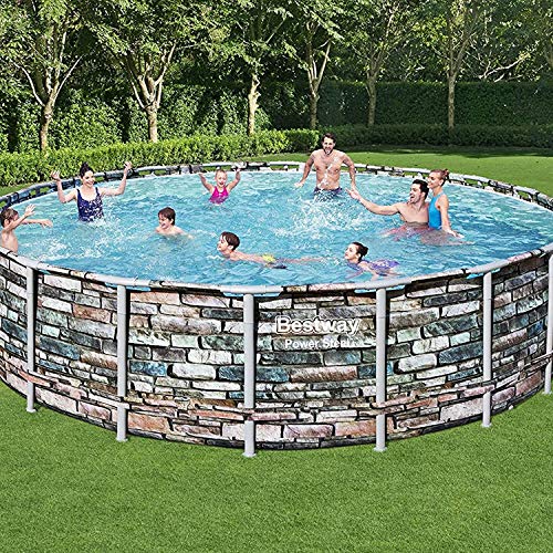 Power Steel Bestway 56881E 20-Ft Diameter Frame Round Above Ground Swimming Pool Set Multi
