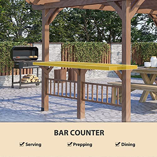 Outsunny 14' x 10' Outdoor Pergola Wooden Grill Gazebo with Bar Counters and Seating Benches Brown