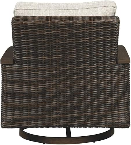 BOWERY HILL Transitional Swivel Patio Wicker Arm Chair Set of 2 Brown