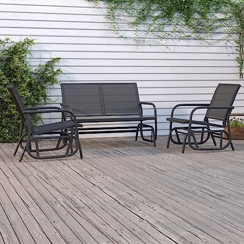 Xinxinxiang 3 Piece Garden Glider Set Outdoor Patio Furniture Black Textilene and Steel