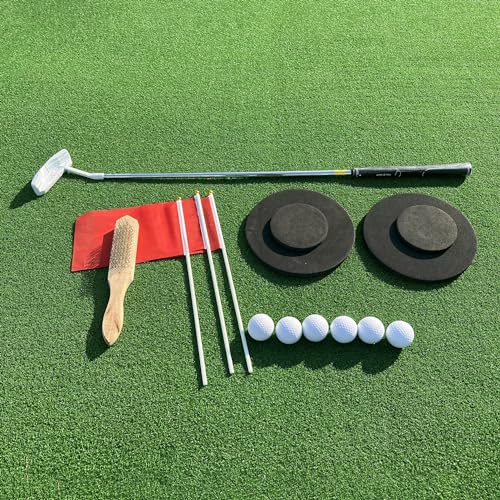 FixtureDisplays Golf Putting Green Mat Set Artificial Turf with Golf Balls and Putter 20 X 10