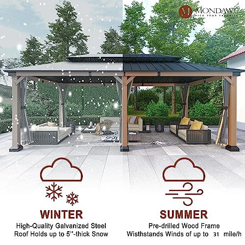 MONDAWE Cedar Wood Gazebo 12x20Ft Hardtop Pavilion with Netting