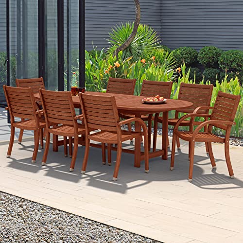 Brampton Patio Coventry 9-Piece Oval Dining Set Dark Teak Finish