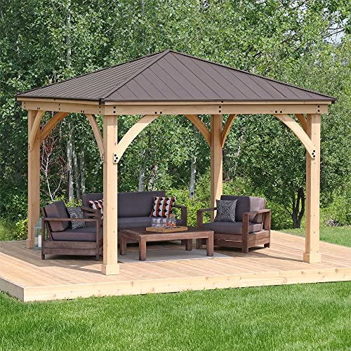 Yardistry 12x12 Meridian Cedar Wood Gazebo Pavilion Brown
