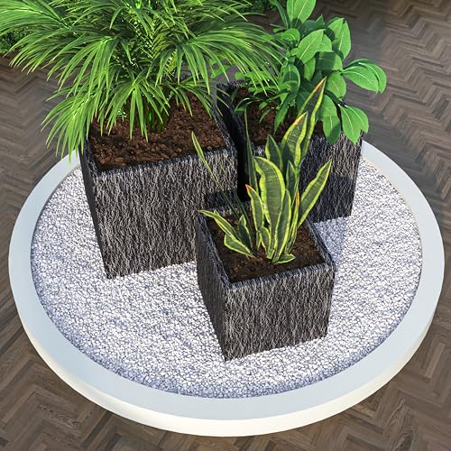 LeisureMod Verdura Mid-Century Modern 3-Piece Fiberstone Planter Set Black