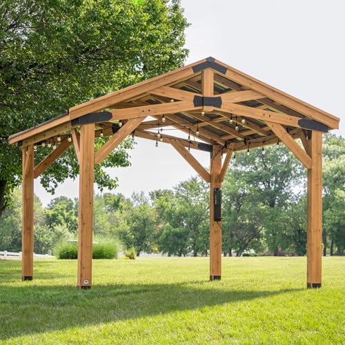 Backyard Discovery Norwood 14' x 12' Cedar Wood Outdoor Gazebo Pavilion Light Brown