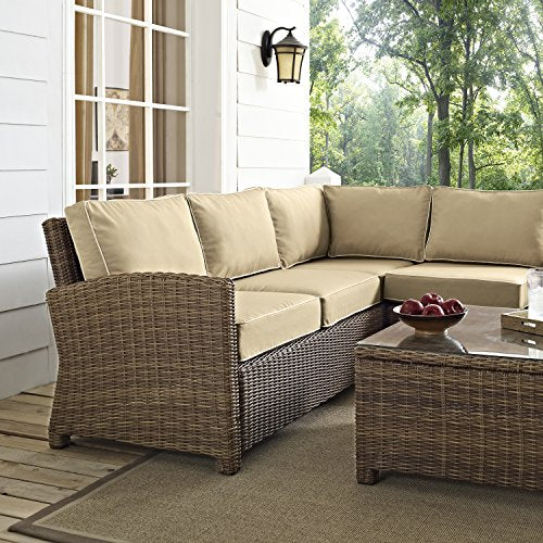 Crosley Furniture Bradenton 5-Piece Outdoor Sectional Sofa Set Brown with Sand Cushions