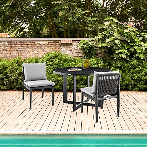 Armen Living Cayman Outdoor Patio Dining Chairs Set of 2 Aluminum with Dark Grey Cushions