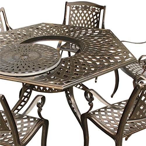 Oakland Living 63-Inch Bronze Hexagon Dining Set with Lazy Susan and Six Chairs