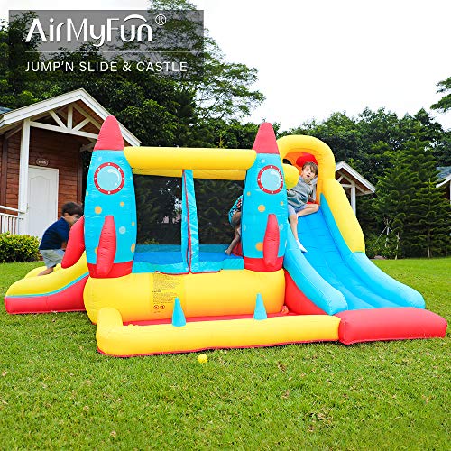 AirMyFun Inflatable Rocket Theme Bounce House Blue
